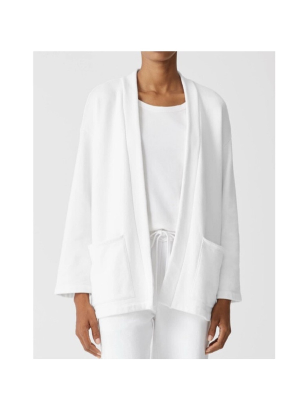 Eileen Fisher Crisp White Open Cardigan Size Large Minimalist Coastal Luxury